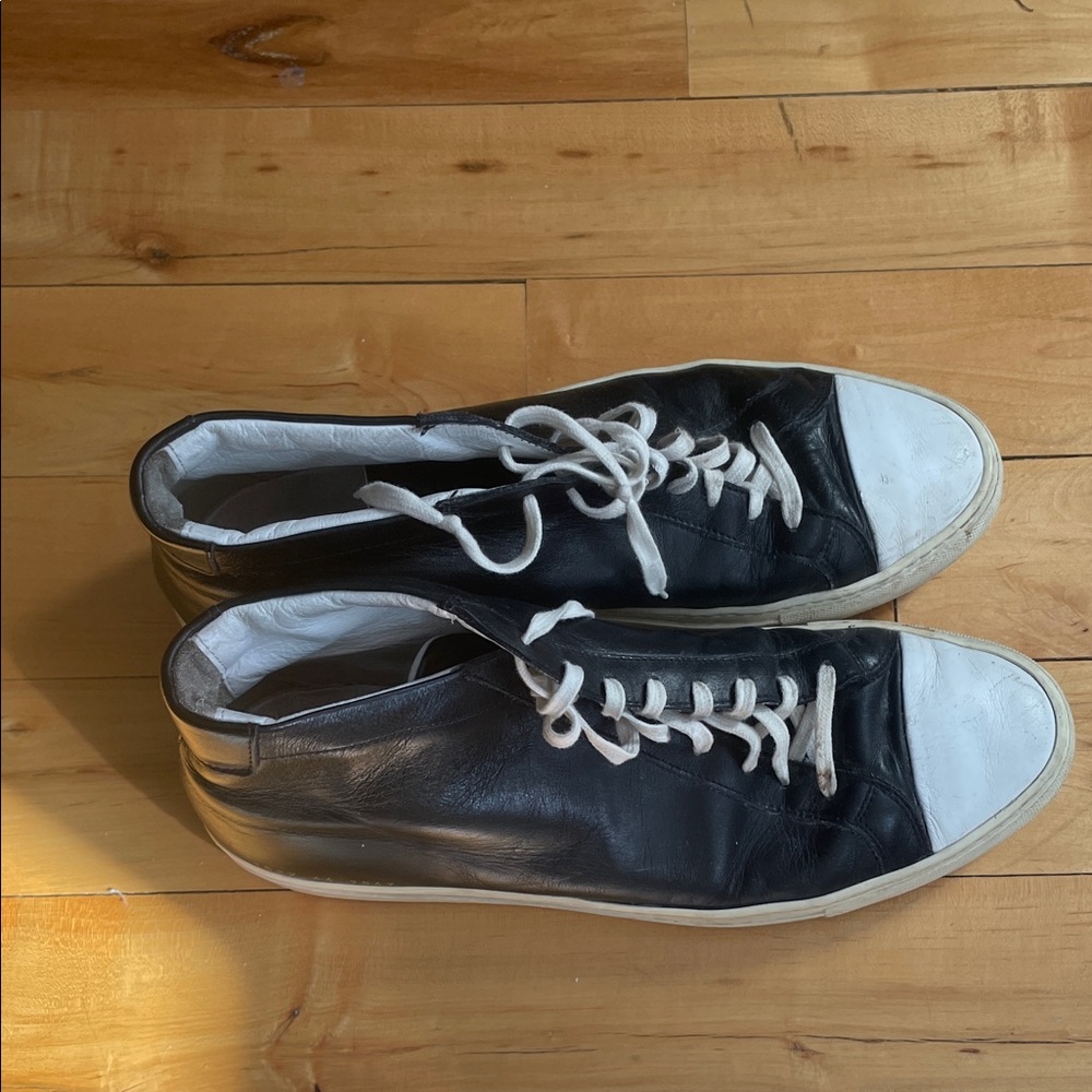 Men’s Common Projects Black and White Leather High Top Sneakers
